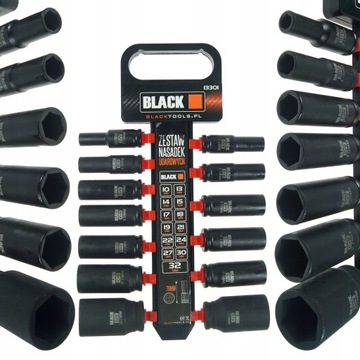 ZESTAW NASADEK UDAROWYCH 10-32MM 1/2 CALA BLACK 13 SZT BLACK