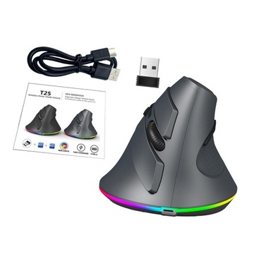 Bezprzewodowa mysz pionowa RGB Cicha z odbiornikiem USB Komputer szary