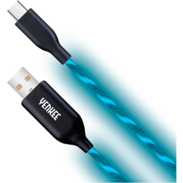 Kabel 1m USB 2.0 USB-C typ C Yenkee ŚWIECĄCY LED do auta 100cm