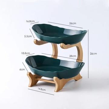 PATERA 2 PIĘTROWA KOSZ NA OWOCE WARZYWA STOJAK BAMBUSOWY TACA DUŻA MISKA