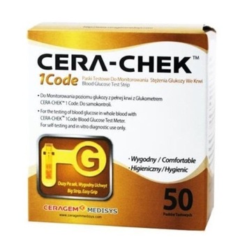 CERA-CHEK 1 CODE, PASKI TESTOWE DO MONITOROWANIA GLUKOZY WE KRWI, 50 ШТУК