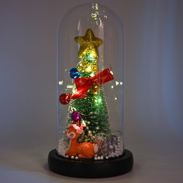 ИСКУССТВЕННАЯ РОЖДЕСТВЕНСКАЯ ЕЛКА, МАЛЕНЬКАЯ, СВЕТОДИОДНАЯ В СТЕКЛЕ, ДЕКОРАТИВНАЯ, РОЖДЕСТВЕНСКИЙ МОРОД, СНЕГ, ПОДАРОК