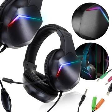 НАКЛАДНЫЕ ПРОВОДНЫЕ ИГРОВЫЕ НАУШНИКИ С МИКРОФОНОМ, RGB LED LED PC