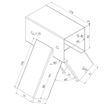Соединитель для распашных 90х70 - квадрат 90 градусов.