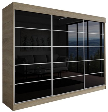 SZAFA PRZESUWNA MILAN - 3D 210 CM - SONOMA - lacobel czarny