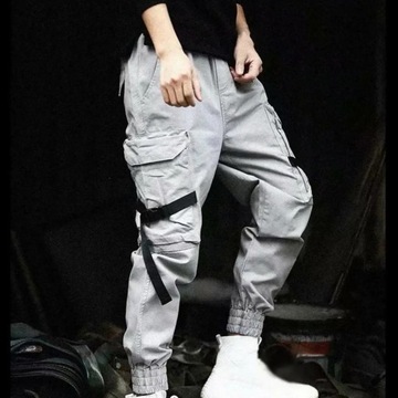 Men Cargo Pants Multi Pockets Hip Hop Drawstring J