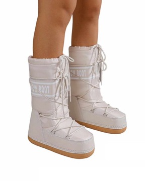 BEŻOWE WYSOKIE ŚNIEGOWCE SNOW BOOT OCIEPLANE 37-38