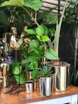 ЗОЛОТАЯ КРЫШКА, КЕРАМИЧЕСКИЙ ЗОЛОТОЙ ЦВЕТОЧНЫЙ ГОРШОК ДЛЯ ДОМА - ЦИЛИНДР 8X8 СМ