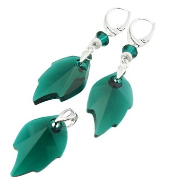 ARSYLION komplet z elem Swarovski Emerald Leaf