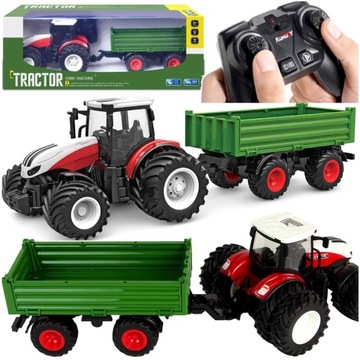 DUŻY TRAKTOR ZDALNIE STEROWANY Z PRZYCZEPĄ ROLNICZĄ GUMOWE KOŁA RC ŚWIATŁO
