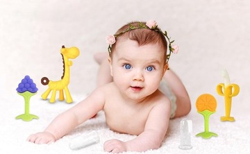 6x ПРОРЕЗЫВАТЕЛЬ «БАНАН» ТРЕНИРОВОЧНАЯ МАССАЖНАЯ ЩЕТКА СИЛИКОНОВЫЙ ПРОРЕЗЫВАТЕЛЬ в подарок