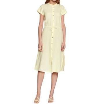 -36% TOMMY HILFIGER SUKIENKA LINEN MIDI ŻÓŁTA 34