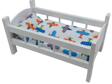 ŁÓŻECZKO DREWNIANE BIAŁE dla lalek +POŚCIEL