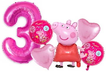 BALON CYFRA 3 TRZY LATA NA TRZECIE URODZINY ŚWINKA PEPPA