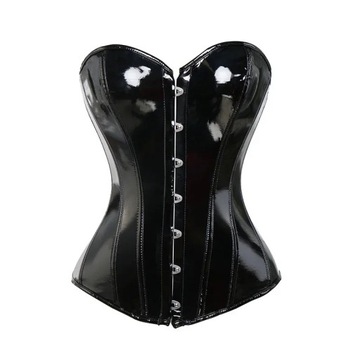 Black PVC Bustier Shiny PU Leather Steampunk Corse