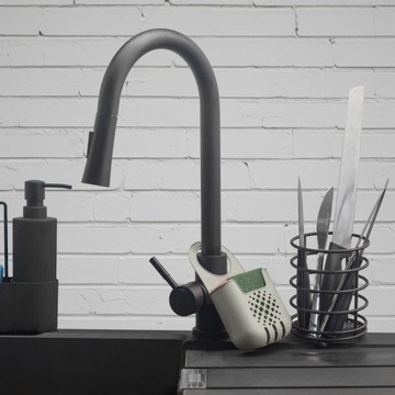 ORGANIZER KUCHENNY NA GĄBKĘ UCHWYT DO ZLEWU Z GĄBKĄ PRZYBORNIK SZARY