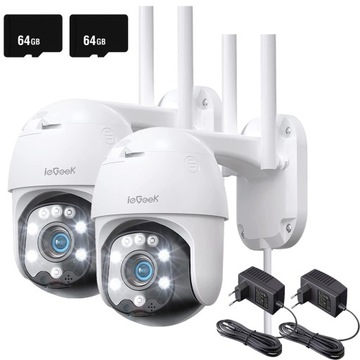 2X KAMERA WiFi OBROTOWA ZEWNĘTRZNA śledzenie 64GB