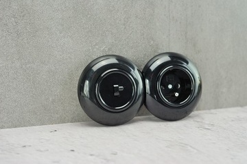 Розетка лофт черная, 230В ретро контакт LOFT