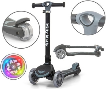 Hulajnoga trójkołowa dla dzieci koła LED Scooter Boogie Black Milly Mally