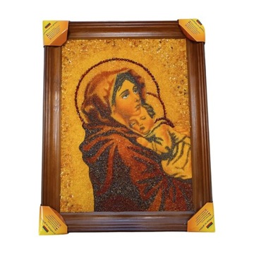 OBRAZ Z BURSZTYNU 36x46 cm MATKA BOSKA Z DZIECIĄTKIEM