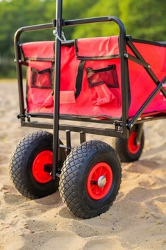 Туристическая пляжная транспортная тележка, 120 кг, надувные колеса, красная