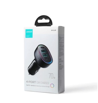 БЫСТРОЕ АВТОМОБИЛЬНОЕ ЗАРЯДНОЕ УСТРОЙСТВО 70 Вт, 4 ПОРТА, 2xUSB, 2xUSB-C PD QC 3.0