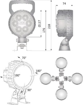 Lampa robocza LED do Deutz-Fahr okrągła 25W 2000 lm 10/30V światło skupione