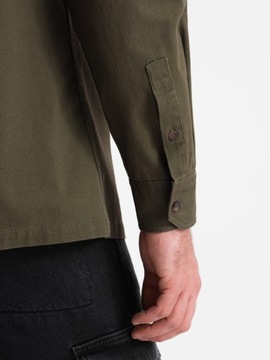 Pánska bavlnená košeľa REGULAR FIT vrecká olivová V4 OM-SHCS-0146 L