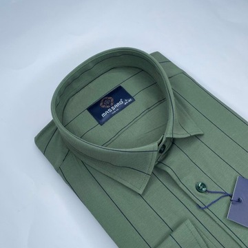 Elegancka zielona PREMIUM koszula męska z lycrą w paski SLIM-FIT