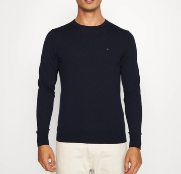 -68% Klasyczny SWETER PREMIUM COTTON SILK Tommy Hilfiger OKRĄGŁY DEKOLT XXL