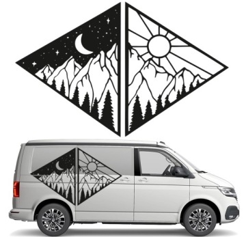 Samolepka Grafika na karavan Hory Les Krajina Noc A Den 90x142