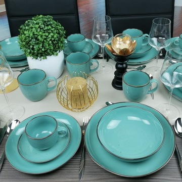 BOGUCICE RUSTIC GREEN ZESTAW OBIADOWY KAWOWY 36 EL na 6 ZIELONY Z TALERZEM