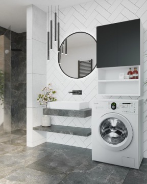 ШКАФ В ВАННОЙ ПОДВЕСНОЙ НАД СТИРАЛЬНОЙ МАШИНОЙ, МАТОВЫЙ