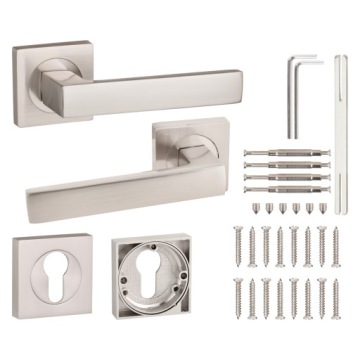 KLAMKA TAMBORA NIKIEL 100% ALUMINIUM GAMAR ROZETA WKŁAD GRATIS KOMPLET