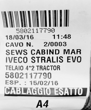 Тросовые провода электропроводки IVECO 2/0003 5802117790