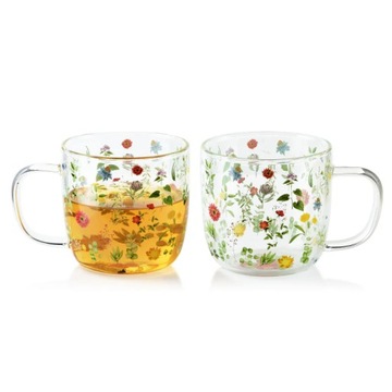 Filiżanki szklane kubki szklanki termiczne 390 ml 2 szt zioła kwiaty