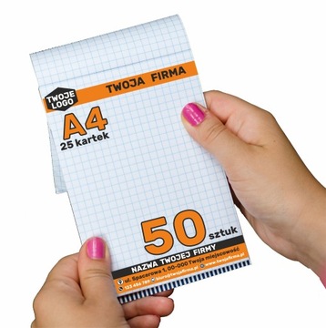 BLOCZKI Reklamowe A4 NOTESY klejone LOGO 50 sztuk