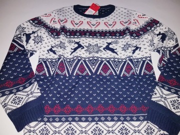 Sweter norweski damski gwiazdki renifery S 36 świąteczny + reserved