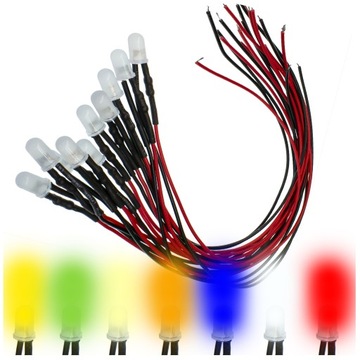 DIODY LED 12V MATOWE 3mm 7 BARW przewód 20cm 10szt