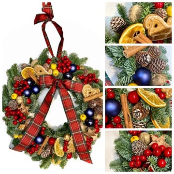 Wianek bożonarodzeniowy na drzwi stroik ŻYWY jodła