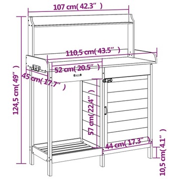 Стол для пересадки растений со шкафом, коричневый, 110,5x45x124,5см