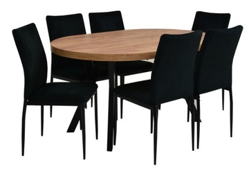 masywny OKRĄGŁY stół loft i 6 x krzesła TAPICEROWANE velvet metal do SALONU
