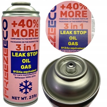 GAZ Z USZELNIACZEM DO NABICIA KLIMATYZACJI AUT R134A FREEZEECO +40% 3W1 T A
