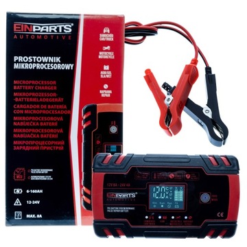 PROSTOWNIK SAMOCHODOWY AUTOMATYCZNY Z FUNKCJĄ NAPRAWY 12-24V EKRAN LCD 230V