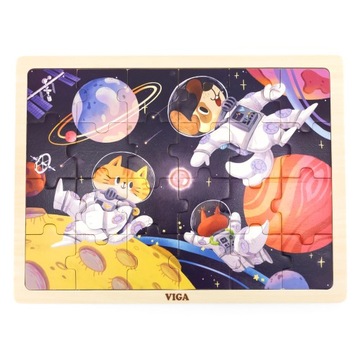PUZZLE DREWNIANE UKŁADANKA DLA 2 LATKA DZIECI 2+ VIGA KOSMOS PRZYGODA 24 EL