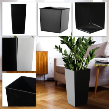 ЦВЕТОЧНЫЙ ГОРШОК + ВСТАВКА 24x47см ГЛЯНЦЕВЫЙ ЧЕРНЫЙ