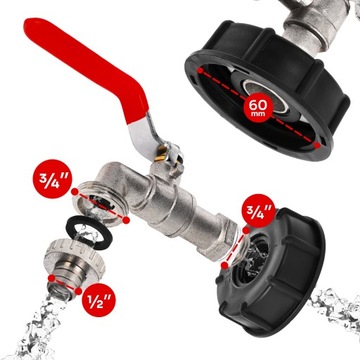 Клапан крана для резервуара Mauser емкостью 1000 л Mauser для шланга 1/2 дюйма, соединение IBC 60x6