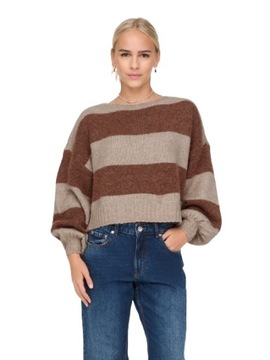 ONly brązowy krótki sweter paski M