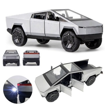 TESLA CYBERTRUCK MODEL KOLEKCJA PICKUP SREBRO 1:24 ŚWIATŁA, OTWIERANE DRZW