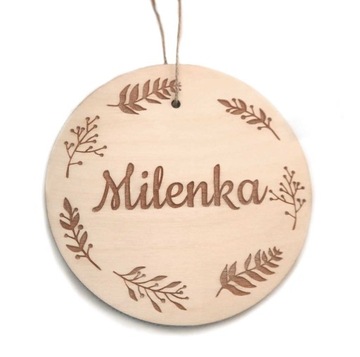 Drewniana zawieszka tabliczka Z IMIENIEM dziecka do pokoju BOHO na Święta